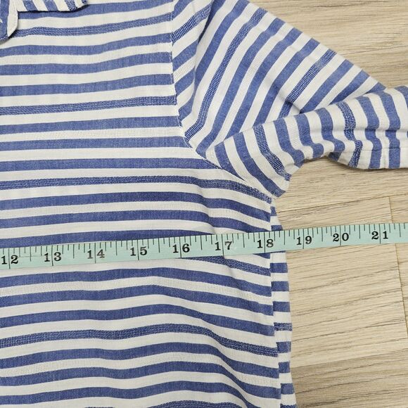 Loft Womens Blue White Stripe Cotton Blouse Button Down Size XS - Picture 5 of 7